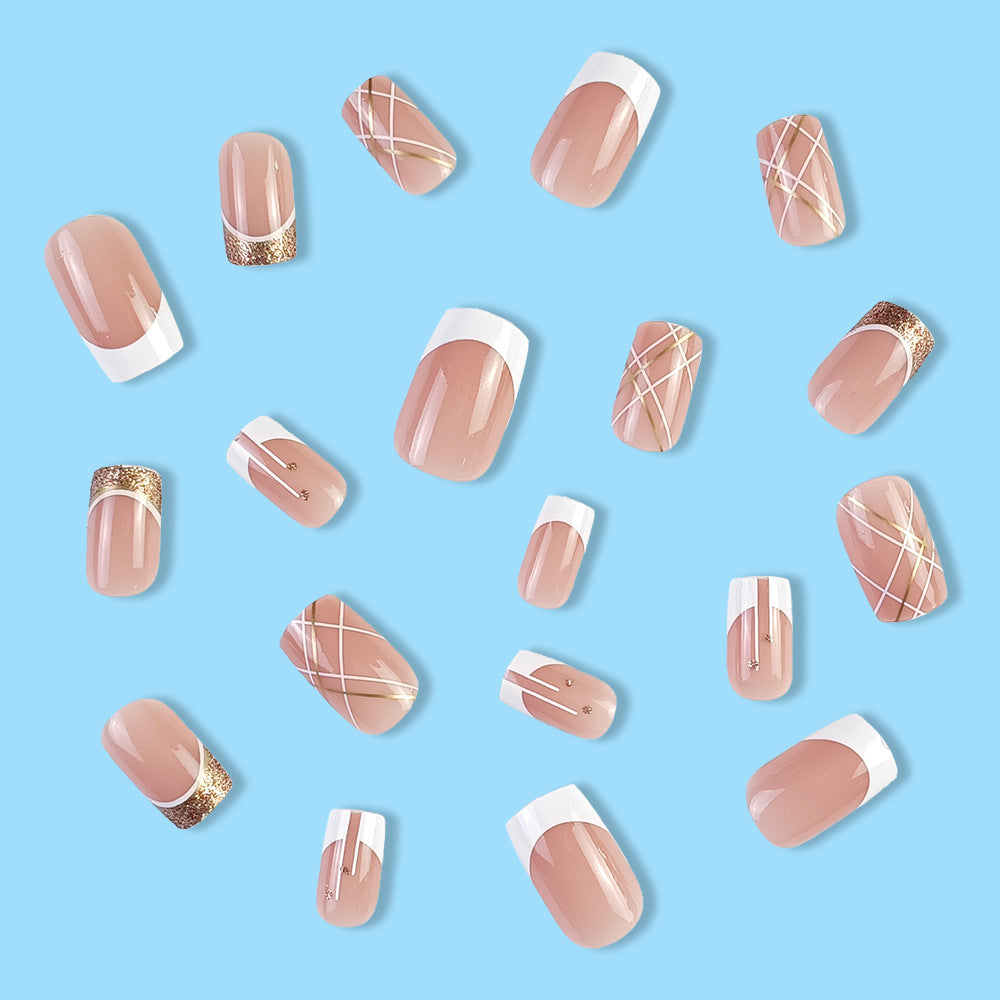 Faux-ongle-carre-court-french-blanc-rose-douce-chic-ongles-gel-press-on-nail-24-pieces