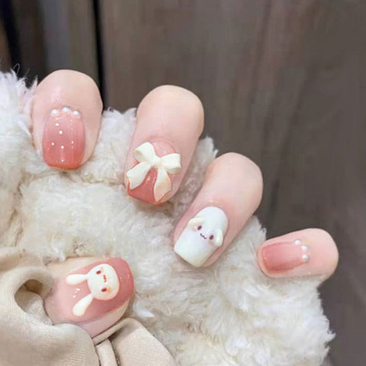 Faux Ongles À Coller Mignon lapin nœud