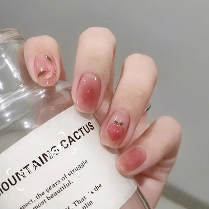 Faux ongles court fleur rose douce et de pêche