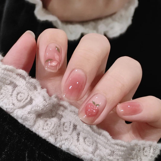 Faux ongles court fleur rose douce et de pêche