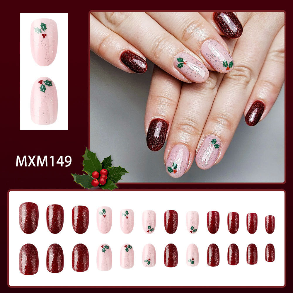 Feuilles de Noël ovales pailletées Petits Fruits Rouges Décor Faux Ongles Brillants