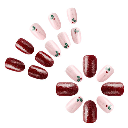 Feuilles de Noël ovales pailletées Petits Fruits Rouges Décor Faux Ongles Brillants