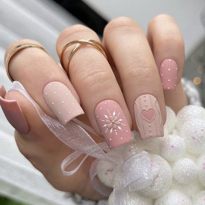 Rose Doux Flocon de neige Amour Noël Faux ongles