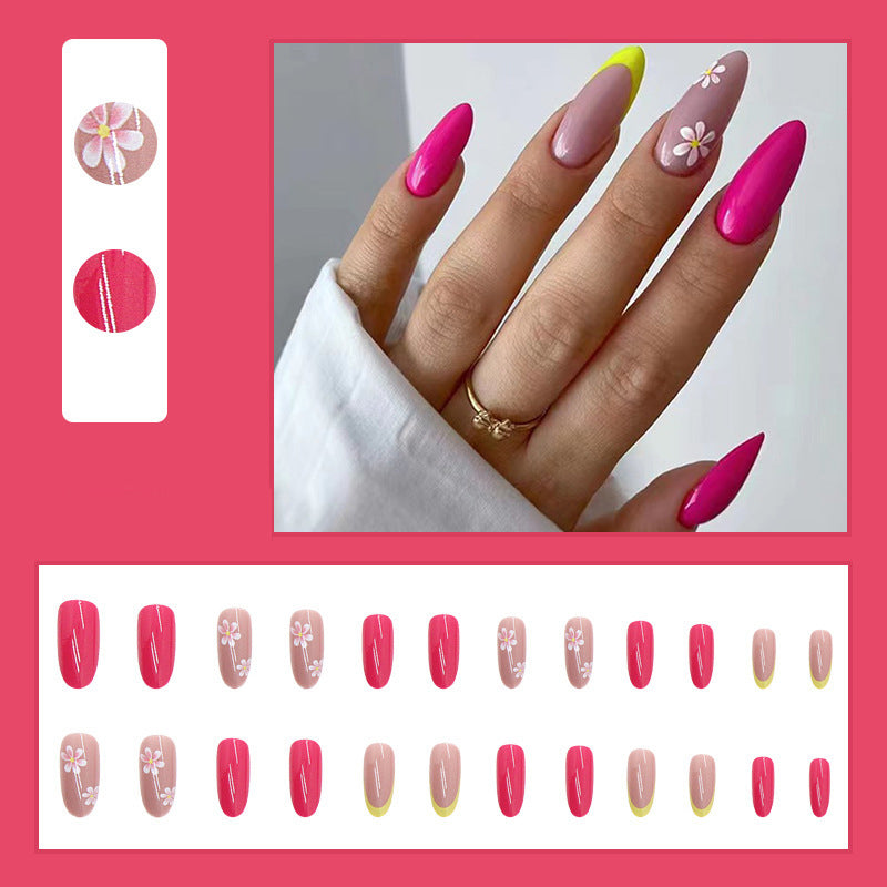 amande-colore-ongles-gel-faux-obgles-rose-violet-blanc-fleur-french-design-ete-decor-manucure-nail-art
