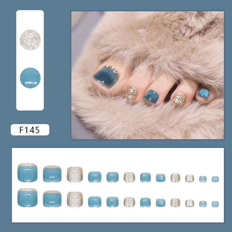 Ongles pieds bleu or adorable