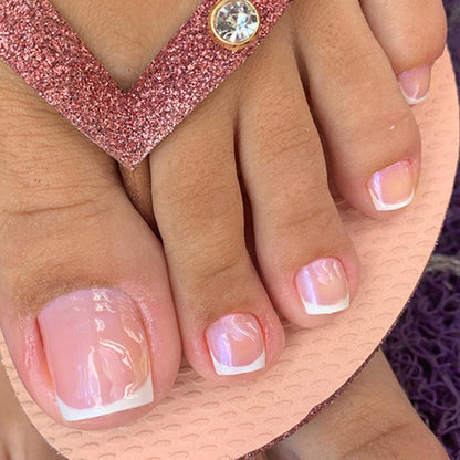 Faux ongles pieds french rose et blanc