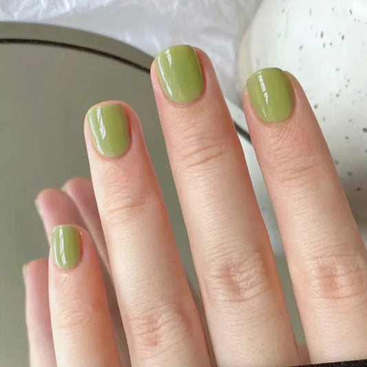 faix-ongles-vert-frais-court-rond-idee-ongles-simple-vert-nouvelle-tendance-decor-doight-ongle-gel-24-kit
