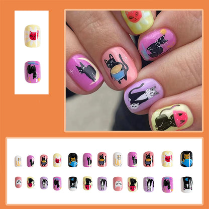 Faux ongle 24 motif chats noirs
