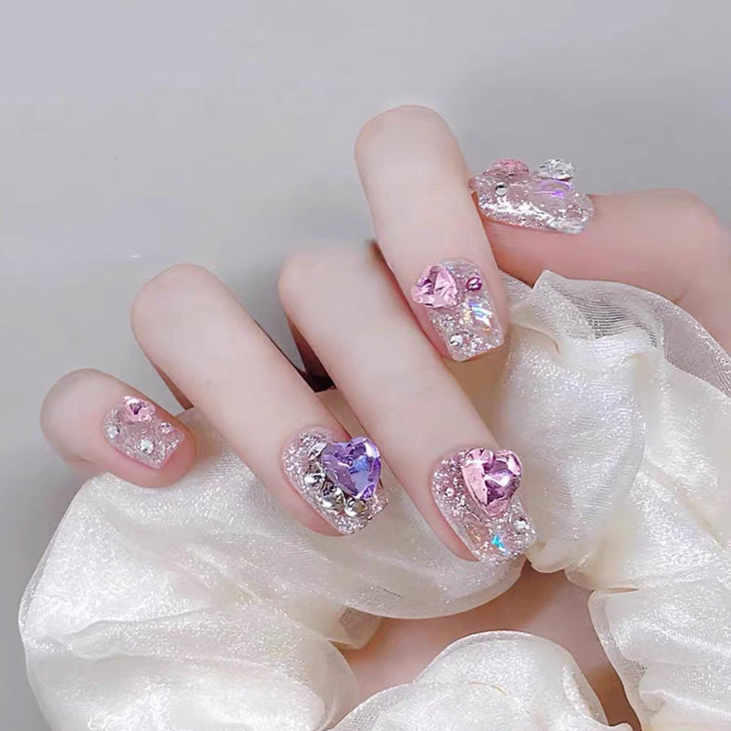 faux-ongles-3d-splendid-diamant-mignon-chic-carre-court-colore-ongles-en-gel-fait-la-main-douce-rose-violet