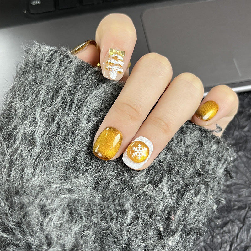 faux-ongles-ambre-jaune-lumineux-abeille-mignon-blanc-ongles-fait-main