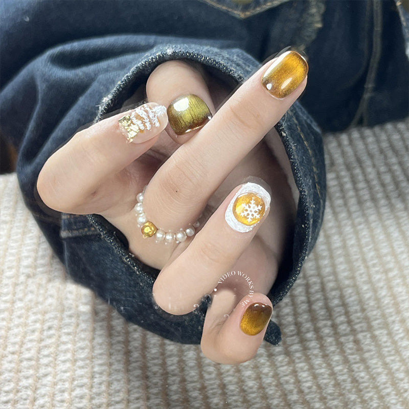 faux-ongles-ambre-jaune-lumineux-abeille-mignon-blanc-ongles-fait-main