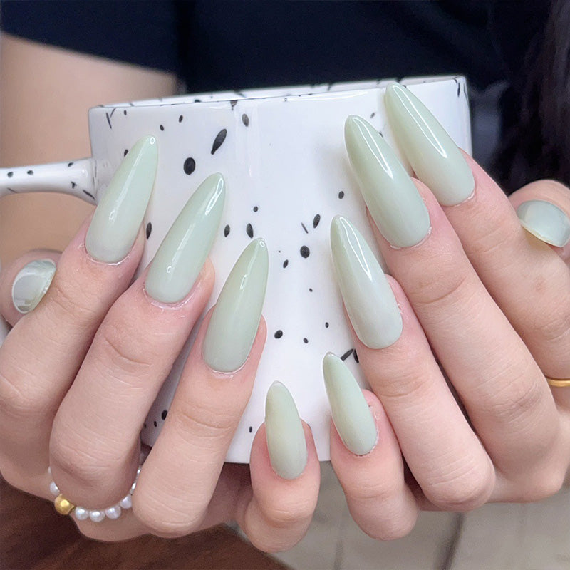 faux-ongles-gris-vert-elegance-pointu-audacieuses-long-stiletto-ongles-en-gel-fait-main