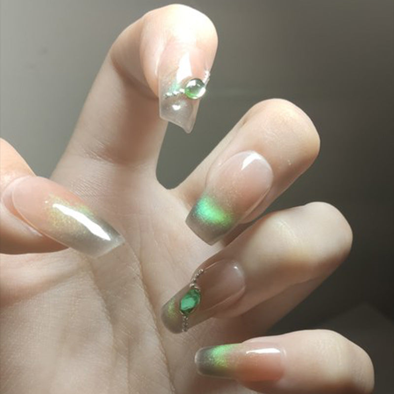 faux-ongles-inspirration-vert-transparent-douce-ballerine-ongles-fait-la-main-decor-doight