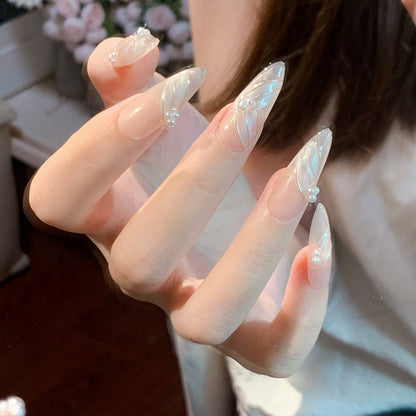 faux-ongles-perle-feuilles-magnifique-naturel-moderne-ongles-chic-elegance-manucure-ongles-en-gel-fait-main-amande