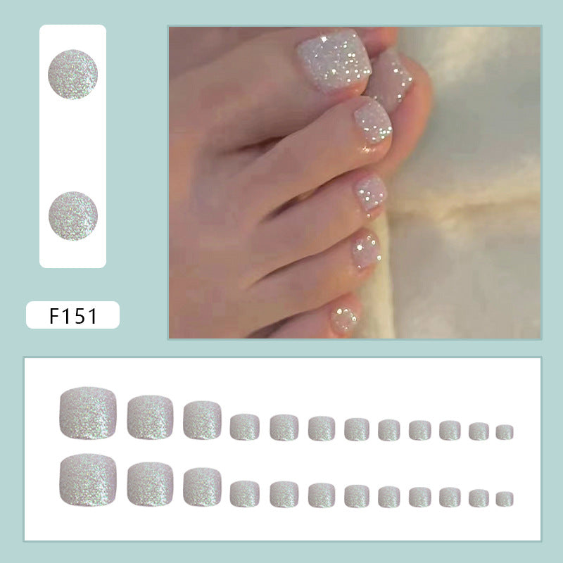 Ongles pieds paillettes blanches