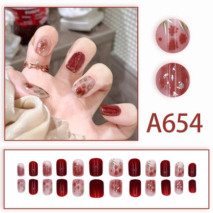 Faux ongles rouge chromé fleur