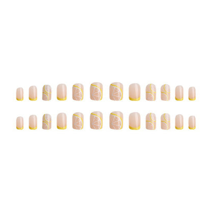 jaune-french-ete-ongles-en-gel-fruit-mignon-transparent-french-frais-manucure-faux-ongles