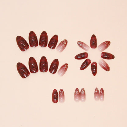 ongle-en-gel-rouge-kit-24-pieces-manucure-rose-flamme-paillettes-faix-ongles-nail-art